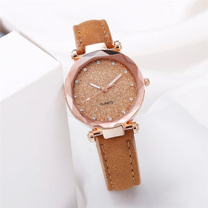 Casual Women Romantic Starry Sky Wrist Watch Leather Rhinestone Designer Ladies Clock Simple Dress watch