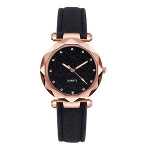 Casual Women Romantic Starry Sky Wrist Watch Leather Rhinestone Designer Ladies Clock Simple Dress watch