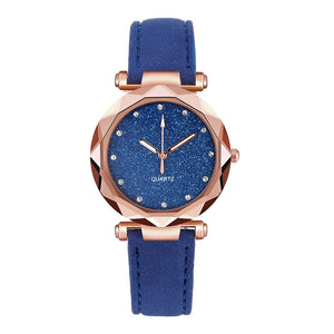 Casual Women Romantic Starry Sky Wrist Watch Leather Rhinestone Designer Ladies Clock Simple Dress watch