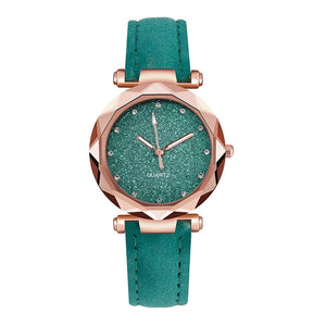 Casual Women Romantic Starry Sky Wrist Watch Leather Rhinestone Designer Ladies Clock Simple Dress watch