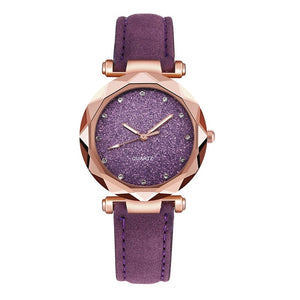 Casual Women Romantic Starry Sky Wrist Watch Leather Rhinestone Designer Ladies Clock Simple Dress watch