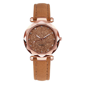Casual Women Romantic Starry Sky Wrist Watch Leather Rhinestone Designer Ladies Clock Simple Dress watch