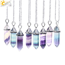 Load image into Gallery viewer, Fluorite Necklaces Crystal Pendants Natural Gem Stone Quartz Bullet Hexagonal Pendulum Suspension Jewelry