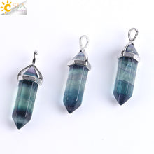 Load image into Gallery viewer, Fluorite Necklaces Crystal Pendants Natural Gem Stone Quartz Bullet Hexagonal Pendulum Suspension Jewelry