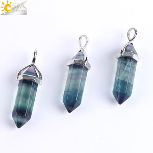 Fluorite Necklaces Crystal Pendants Natural Gem Stone Quartz Bullet Hexagonal Pendulum Suspension Jewelry