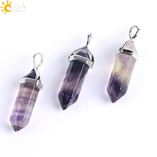 Load image into Gallery viewer, Fluorite Necklaces Crystal Pendants Natural Gem Stone Quartz Bullet Hexagonal Pendulum Suspension Jewelry