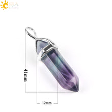 Load image into Gallery viewer, Fluorite Necklaces Crystal Pendants Natural Gem Stone Quartz Bullet Hexagonal Pendulum Suspension Jewelry
