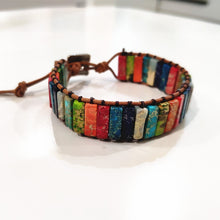 Load image into Gallery viewer, Natural Stone Handmade Multi Color leather bead Chakra Bracelet