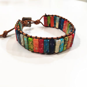 Natural Stone Handmade Multi Color leather bead Chakra Bracelet
