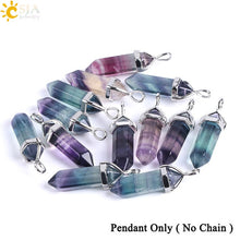 Load image into Gallery viewer, Fluorite Necklaces Crystal Pendants Natural Gem Stone Quartz Bullet Hexagonal Pendulum Suspension Jewelry