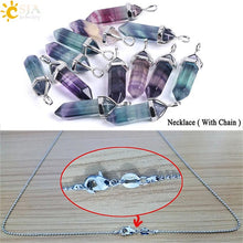 Load image into Gallery viewer, Fluorite Necklaces Crystal Pendants Natural Gem Stone Quartz Bullet Hexagonal Pendulum Suspension Jewelry