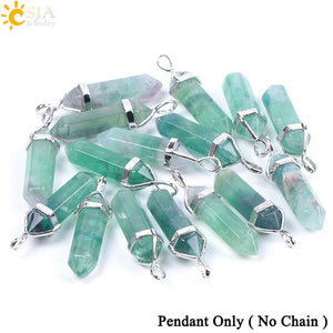 Fluorite Necklaces Crystal Pendants Natural Gem Stone Quartz Bullet Hexagonal Pendulum Suspension Jewelry