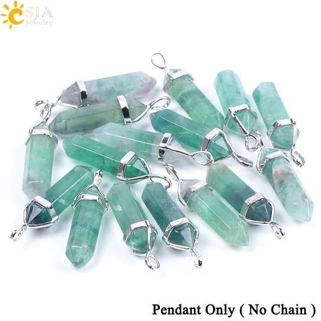 Fluorite Necklaces Crystal Pendants Natural Gem Stone Quartz Bullet Hexagonal Pendulum Suspension Jewelry