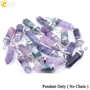 Fluorite Necklaces Crystal Pendants Natural Gem Stone Quartz Bullet Hexagonal Pendulum Suspension Jewelry