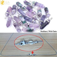 Load image into Gallery viewer, Fluorite Necklaces Crystal Pendants Natural Gem Stone Quartz Bullet Hexagonal Pendulum Suspension Jewelry