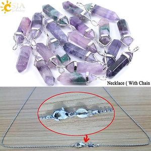 Fluorite Necklaces Crystal Pendants Natural Gem Stone Quartz Bullet Hexagonal Pendulum Suspension Jewelry