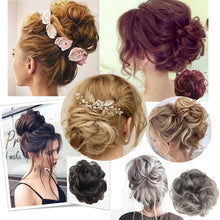 Load image into Gallery viewer, Synthetic Messy Chignon Donut Gary Brown Color 30g/1.05 OZ  Hair Bun Pad Elastic Hair Rope Rubber Band Hair Extensions