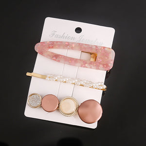 3 Pcs/set Alloy Acrylic Hair Clip  Geometric Barrette Pearl Hair Pin Leopard Hair Pins Women Hair Jewelry Accessories