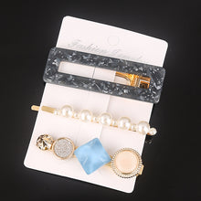Load image into Gallery viewer, 3 Pcs/set Alloy Acrylic Hair Clip  Geometric Barrette Pearl Hair Pin Leopard Hair Pins Women Hair Jewelry Accessories