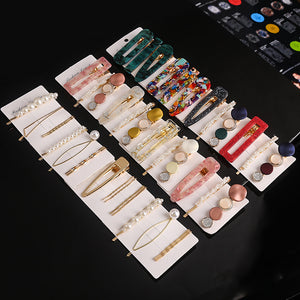 3 Pcs/set Alloy Acrylic Hair Clip  Geometric Barrette Pearl Hair Pin Leopard Hair Pins Women Hair Jewelry Accessories