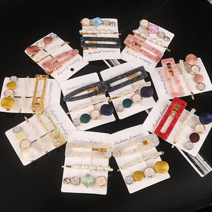 3 Pcs/set Alloy Acrylic Hair Clip  Geometric Barrette Pearl Hair Pin Leopard Hair Pins Women Hair Jewelry Accessories
