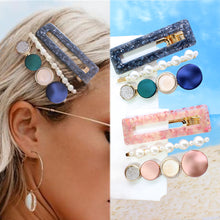 Load image into Gallery viewer, 3 Pcs/set Alloy Acrylic Hair Clip  Geometric Barrette Pearl Hair Pin Leopard Hair Pins Women Hair Jewelry Accessories