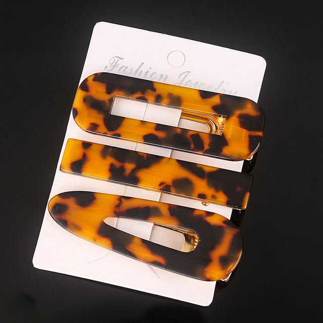 3 Pcs/set Alloy Acrylic Hair Clip  Geometric Barrette Pearl Hair Pin Leopard Hair Pins Women Hair Jewelry Accessories