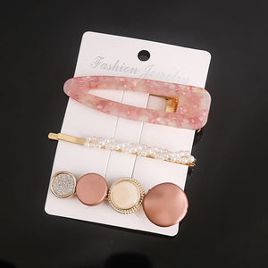 3 Pcs/set Alloy Acrylic Hair Clip  Geometric Barrette Pearl Hair Pin Leopard Hair Pins Women Hair Jewelry Accessories