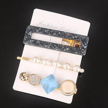 Load image into Gallery viewer, 3 Pcs/set Alloy Acrylic Hair Clip  Geometric Barrette Pearl Hair Pin Leopard Hair Pins Women Hair Jewelry Accessories