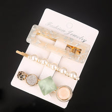 Load image into Gallery viewer, 3 Pcs/set Alloy Acrylic Hair Clip  Geometric Barrette Pearl Hair Pin Leopard Hair Pins Women Hair Jewelry Accessories