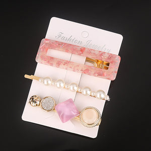 3 Pcs/set Alloy Acrylic Hair Clip  Geometric Barrette Pearl Hair Pin Leopard Hair Pins Women Hair Jewelry Accessories