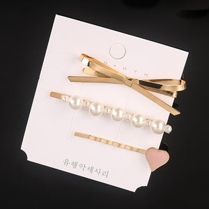 3 Pcs/set Alloy Acrylic Hair Clip  Geometric Barrette Pearl Hair Pin Leopard Hair Pins Women Hair Jewelry Accessories