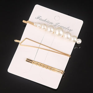 3 Pcs/set Alloy Acrylic Hair Clip  Geometric Barrette Pearl Hair Pin Leopard Hair Pins Women Hair Jewelry Accessories
