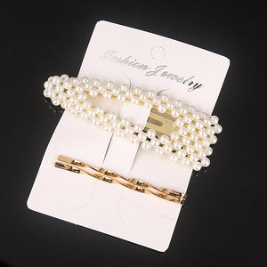 3 Pcs/set Alloy Acrylic Hair Clip  Geometric Barrette Pearl Hair Pin Leopard Hair Pins Women Hair Jewelry Accessories