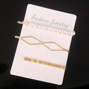 3 Pcs/set Alloy Acrylic Hair Clip  Geometric Barrette Pearl Hair Pin Leopard Hair Pins Women Hair Jewelry Accessories