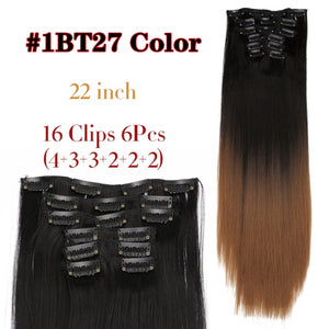 Alileader 6Pcs/Set 22" Hairpiece 140G Straight 16 Clips In False Styling Hair Synthetic Clip In Hair Extensions Heat Resistant