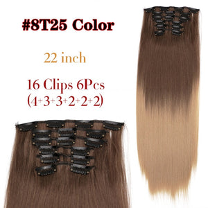 Alileader 6Pcs/Set 22" Hairpiece 140G Straight 16 Clips In False Styling Hair Synthetic Clip In Hair Extensions Heat Resistant