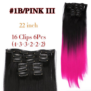 Alileader 6Pcs/Set 22" Hairpiece 140G Straight 16 Clips In False Styling Hair Synthetic Clip In Hair Extensions Heat Resistant