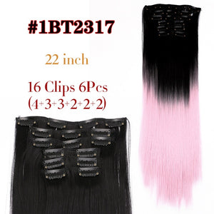 Alileader 6Pcs/Set 22" Hairpiece 140G Straight 16 Clips In False Styling Hair Synthetic Clip In Hair Extensions Heat Resistant