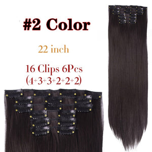 Alileader 6Pcs/Set 22" Hairpiece 140G Straight 16 Clips In False Styling Hair Synthetic Clip In Hair Extensions Heat Resistant