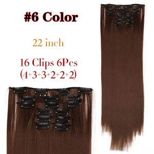 Alileader 6Pcs/Set 22" Hairpiece 140G Straight 16 Clips In False Styling Hair Synthetic Clip In Hair Extensions Heat Resistant