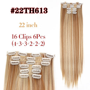 Alileader 6Pcs/Set 22" Hairpiece 140G Straight 16 Clips In False Styling Hair Synthetic Clip In Hair Extensions Heat Resistant