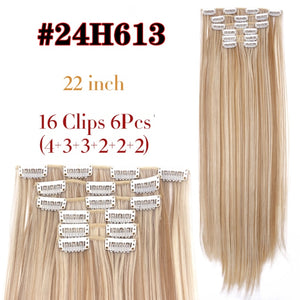 Alileader 6Pcs/Set 22" Hairpiece 140G Straight 16 Clips In False Styling Hair Synthetic Clip In Hair Extensions Heat Resistant