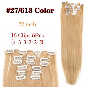 Alileader 6Pcs/Set 22" Hairpiece 140G Straight 16 Clips In False Styling Hair Synthetic Clip In Hair Extensions Heat Resistant