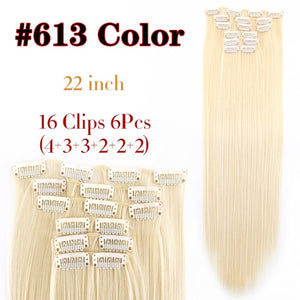 Alileader 6Pcs/Set 22" Hairpiece 140G Straight 16 Clips In False Styling Hair Synthetic Clip In Hair Extensions Heat Resistant