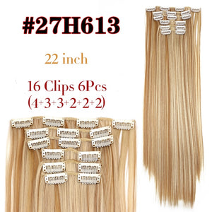 Alileader 6Pcs/Set 22" Hairpiece 140G Straight 16 Clips In False Styling Hair Synthetic Clip In Hair Extensions Heat Resistant