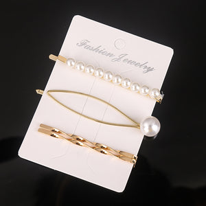 3 Pcs/set Alloy Acrylic Hair Clip  Geometric Barrette Pearl Hair Pin Leopard Hair Pins Women Hair Jewelry Accessories