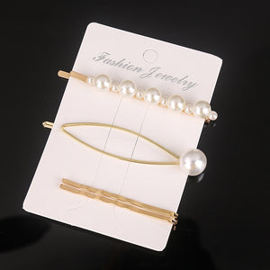 3 Pcs/set Alloy Acrylic Hair Clip  Geometric Barrette Pearl Hair Pin Leopard Hair Pins Women Hair Jewelry Accessories