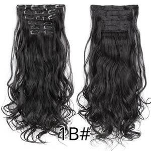 Alileader 6Pcs/Set 22" Hairpiece 140G Straight 16 Clips In False Styling Hair Synthetic Clip In Hair Extensions Heat Resistant