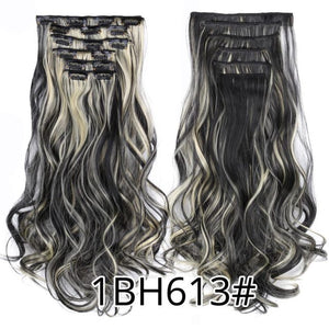 Alileader 6Pcs/Set 22" Hairpiece 140G Straight 16 Clips In False Styling Hair Synthetic Clip In Hair Extensions Heat Resistant